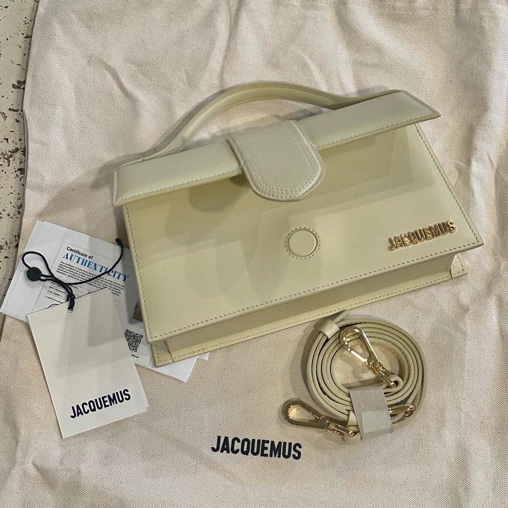 NWT + COA Jacquemus Le GRAND Bambino Satchel Ivory w Gold Accents - Picture 3 of 14